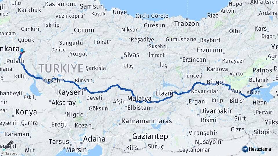 Ankara Adilcevaz Bitlis Arası Kaç Km - Yol Haritası