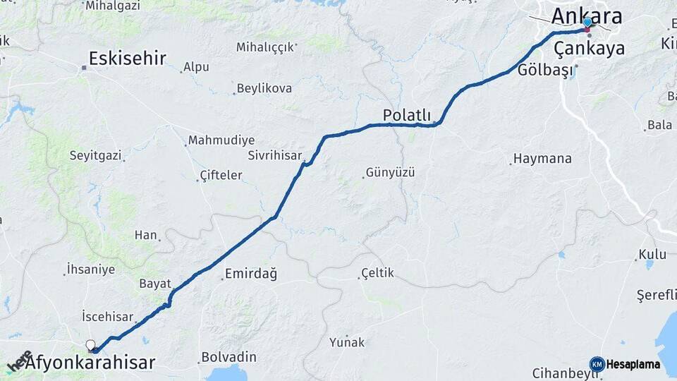 Ankara Afyonkarahisar Arası Kaç Km - Yol Haritası