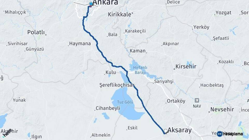 Ankara Aksaray Arası Kaç Km - Yol Haritası