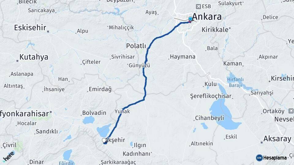 Ankara Akşehir Konya Arası Kaç Km - Yol Haritası