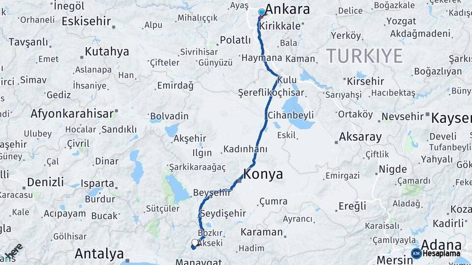 Ankara Akseki Antalya Arası Kaç Km - Yol Haritası
