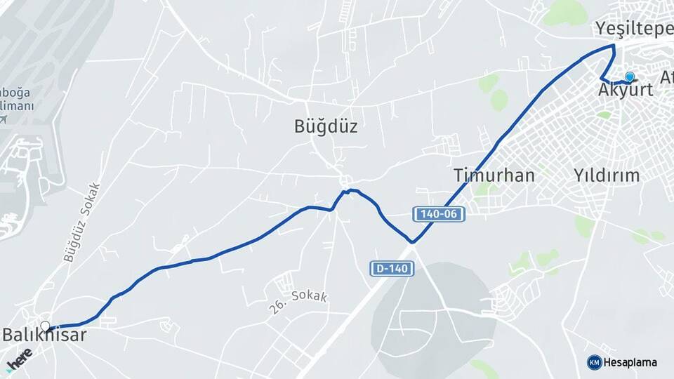 Ankara Akyurt Balıkhisar Akyurt Arası Kaç Km - Yol Haritası