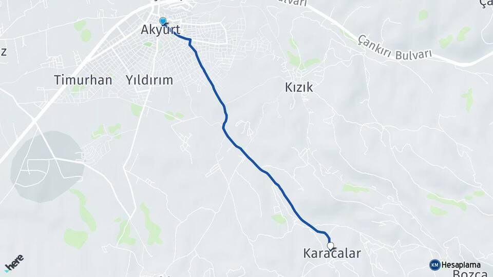 Ankara Akyurt Karacalar Akyurt Arası Kaç Km - Yol Haritası