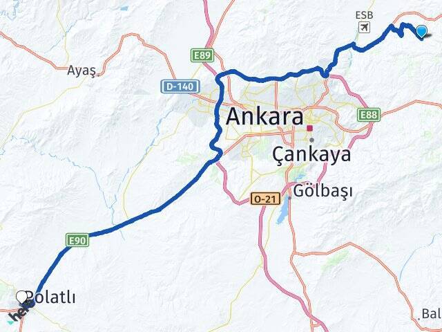 Karacalar Polatlı YHT Garı Arası Kaç Km - Yol Tarifi