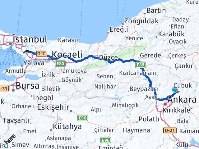 Ankara Akyurt Sabiha Gökçen Havalimanı Arası Kaç Km - Yol Haritası