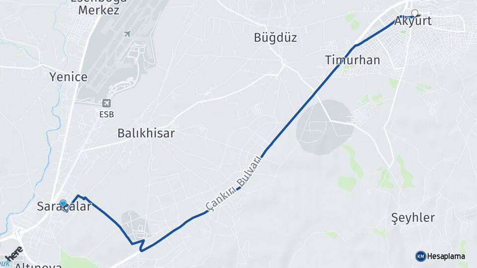 Saracalar Akyurt Arası Kaç Km - Yol Tarifi