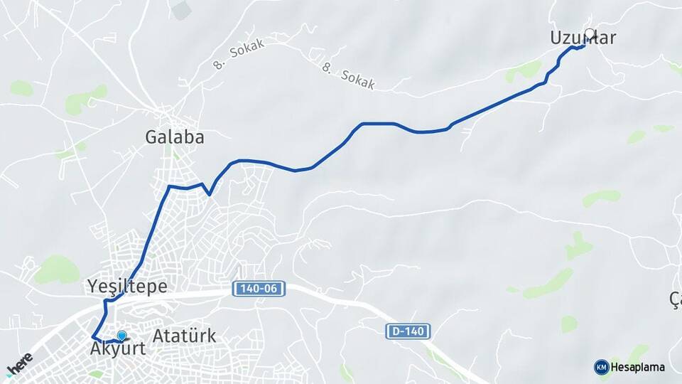 Ankara Akyurt Uzunlar Akyurt Arası Kaç Km - Yol Haritası