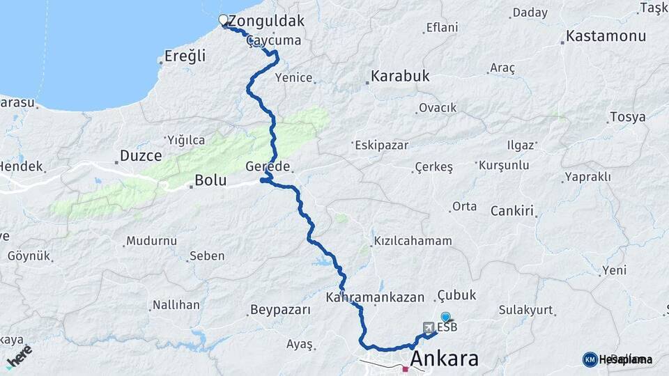 Ankara Akyurt Zonguldak Arası Kaç Km - Yol Haritası
