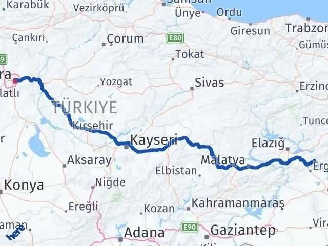 Ankara Alacakaya Elazığ Arası Kaç Km - Yol Haritası