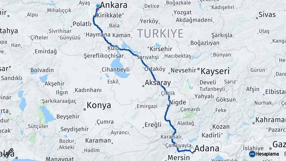 Ankara Altındağ Adana Arası Kaç Km - Yol Haritası