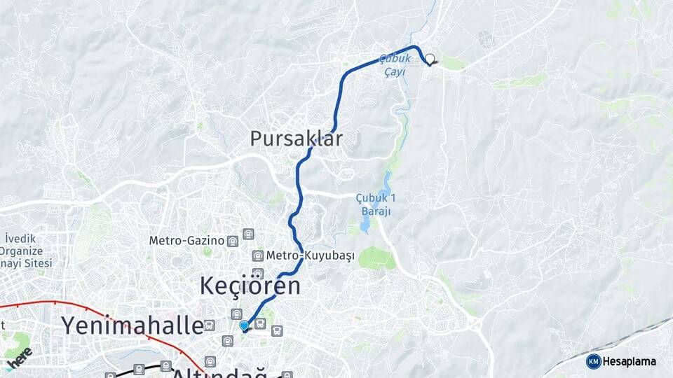 Ankara Altındağ Aydınlıkevler Altınova Pursaklar Arası Kaç Km - Yol Haritası