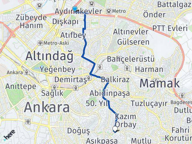 Ankara Altındağ Aydınlıkevler Mamak Arası Kaç Km - Yol Haritası