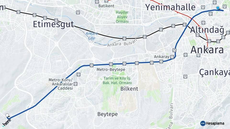 Ankara Altındağ Aydınlıkevler Yapracık Etimesgut Arası Kaç Km - Yol Haritası