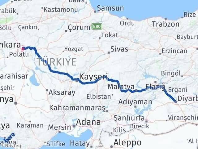 Ankara Altındağ Diyarbakır Arası Kaç Km - Yol Haritası