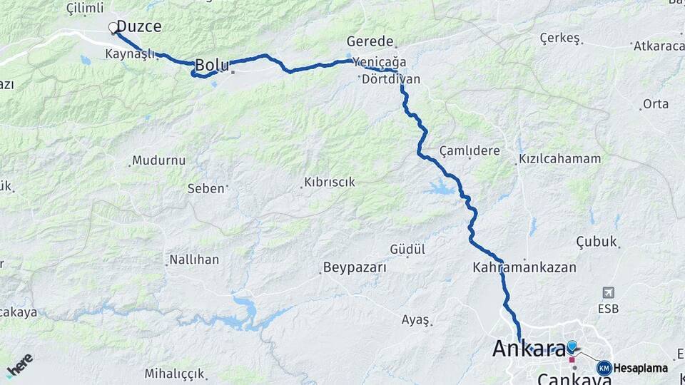 Ankara Altındağ Düzce Arası Kaç Km - Yol Haritası
