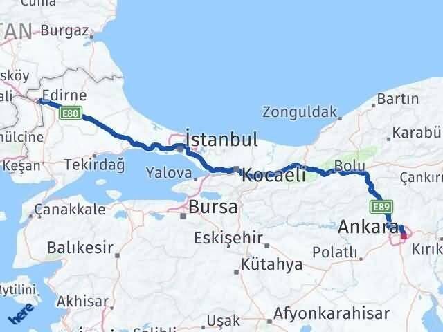 Ankara Altındağ Edirne Arası Kaç Km - Yol Haritası