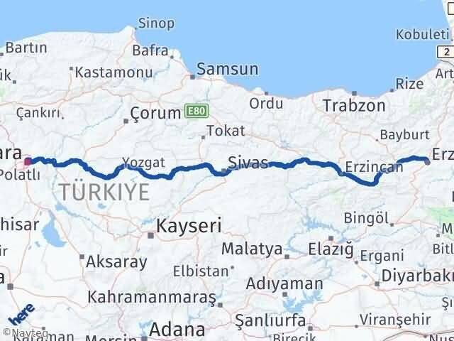 Ankara Altındağ Erzurum Arası Kaç Km - Yol Haritası