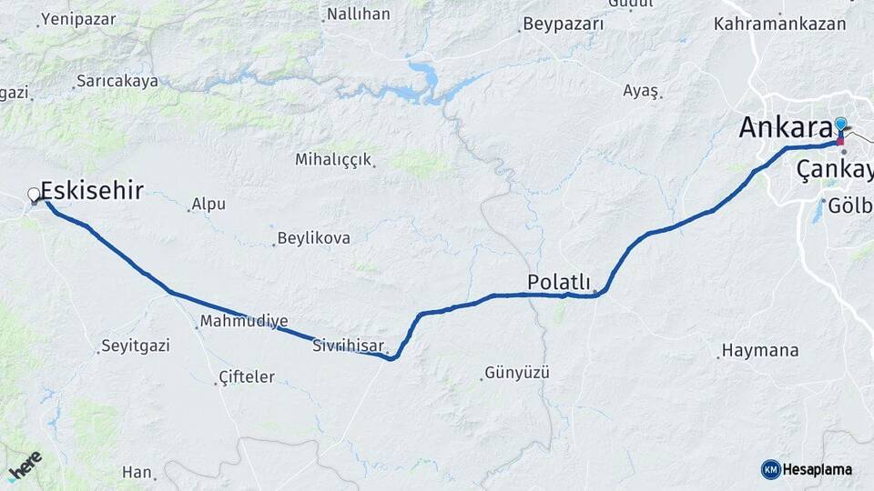Ankara Altındağ Eskişehir Arası Kaç Km - Yol Haritası