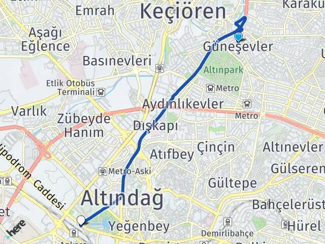 Güneşevler Ankara Tren Garı Arası Kaç Km - Yol Tarifi
