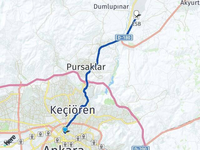 Hacı Bayram Esenboğa Havalimanı Arası Kaç Km - Yol Tarifi