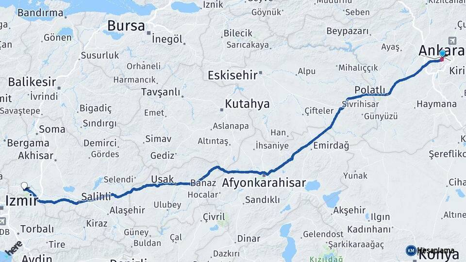 Ankara Altındağ Manisa Arası Kaç Km - Yol Haritası