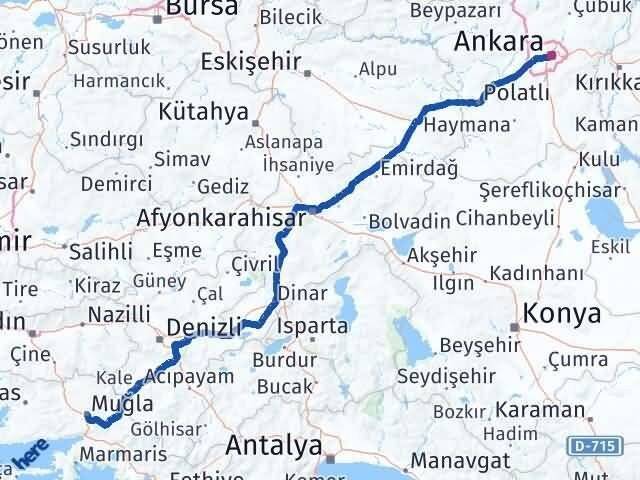 Ankara Altındağ Muğla Arası Kaç Km - Yol Haritası