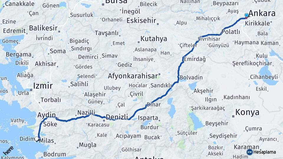 Ankara Altınkum Didim Aydın Arası Kaç Km - Yol Haritası