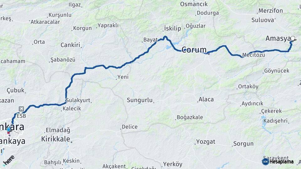 Ankara Amasya Arası Kaç Km - Yol Haritası
