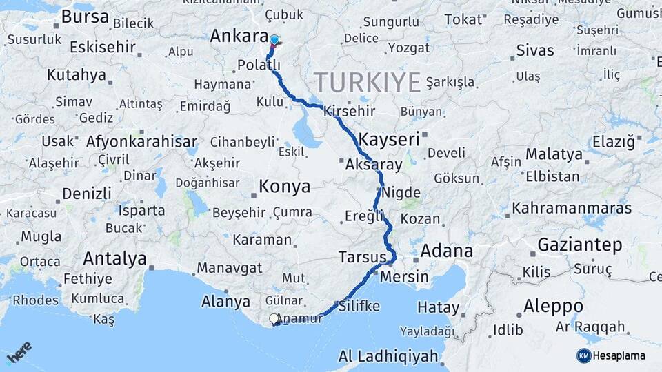 Ankara Anamur Mersin Arası Kaç Km - Yol Haritası