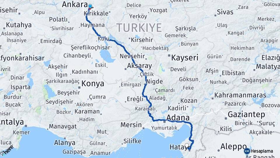 Ankara Antakya Hatay Arası Kaç Km - Yol Haritası
