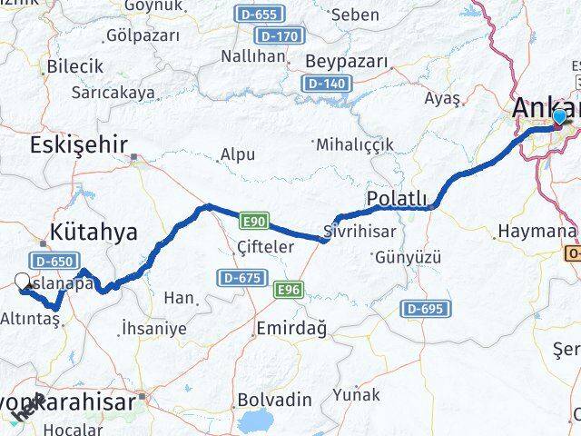Ankara Aslanapa Kütahya Arası Kaç Km - Yol Haritası