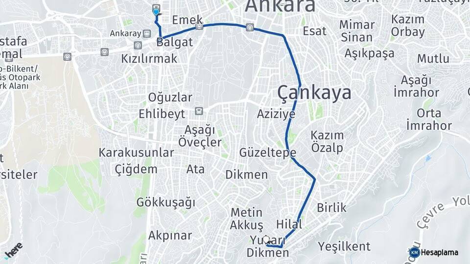 Ankara AŞTİ Otogarı Yukarı Dikmen Arası Kaç Km - Yol Tarifi