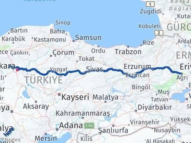 Ankara Ayaş Ağrı Arası Kaç Km - Yol Haritası