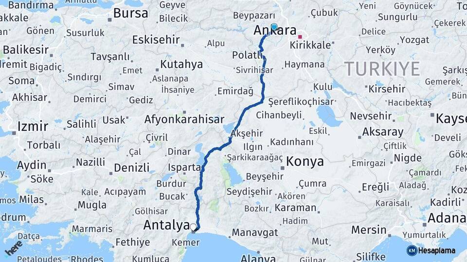 Ankara Ayaş Antalya Arası Kaç Km - Yol Haritası