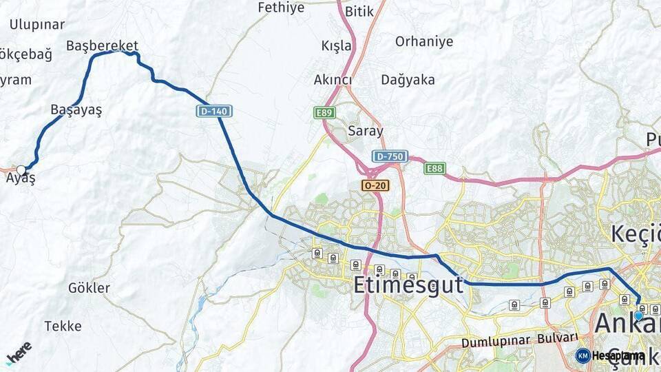 Ankara Ayaş Arası Kaç Km - Yol Haritası