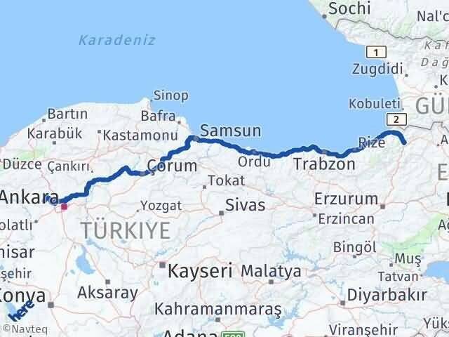 Ankara Ayaş Artvin Arası Kaç Km - Yol Haritası