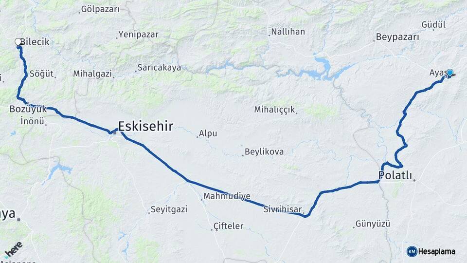 Ankara Ayaş Bilecik Arası Kaç Km - Yol Haritası
