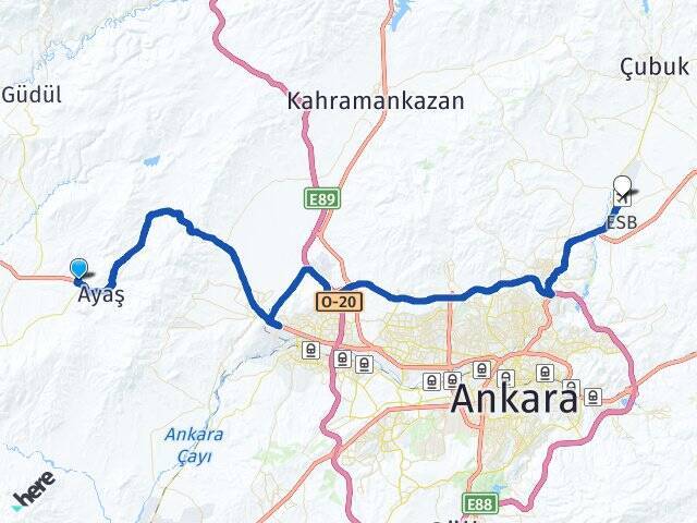 Emine Tevfika Ayaşlı Esenboğa Havalimanı Arası Kaç Km - Yol Tarifi