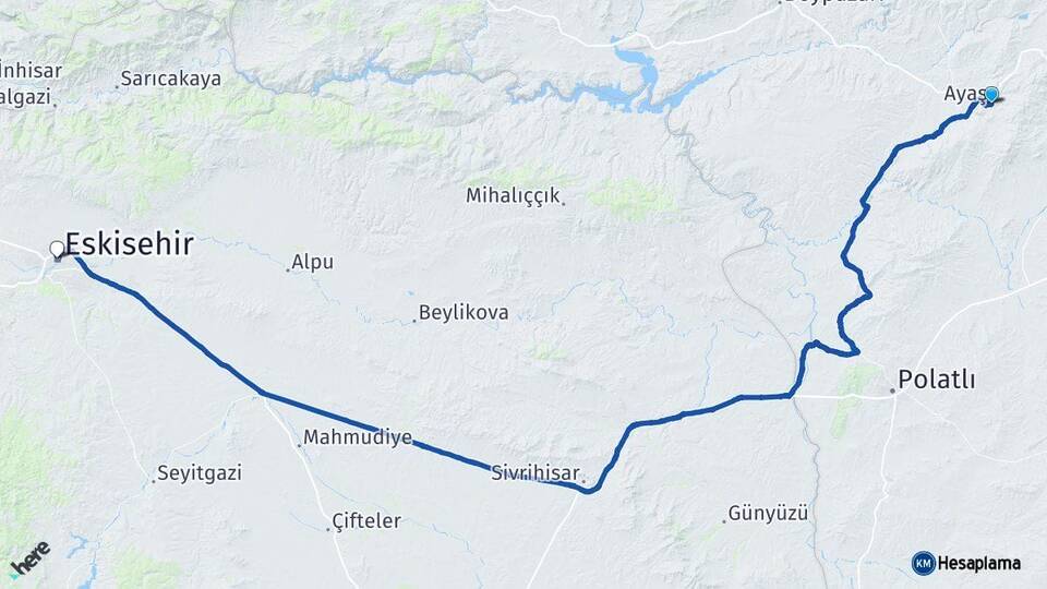 Ankara Ayaş Eskişehir Arası Kaç Km - Yol Haritası