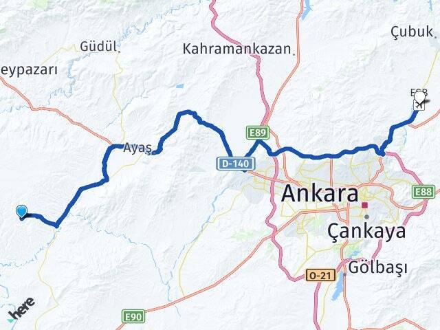 Gençali Esenboğa Havalimanı Arası Kaç Km - Yol Tarifi