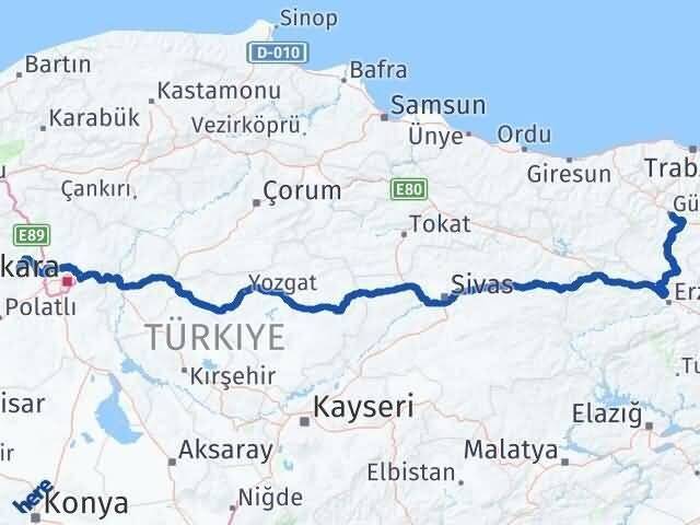 Ankara Ayaş Gümüşhane Arası Kaç Km - Yol Haritası