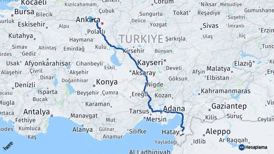 Ankara Ayaş Hatay Arası Kaç Km - Yol Haritası