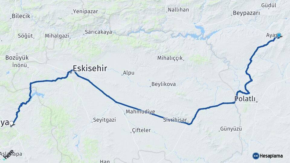 Ankara Ayaş Kütahya Arası Kaç Km - Yol Haritası