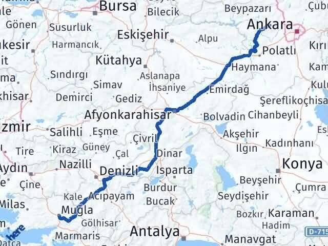 Ankara Ayaş Muğla Arası Kaç Km - Yol Haritası
