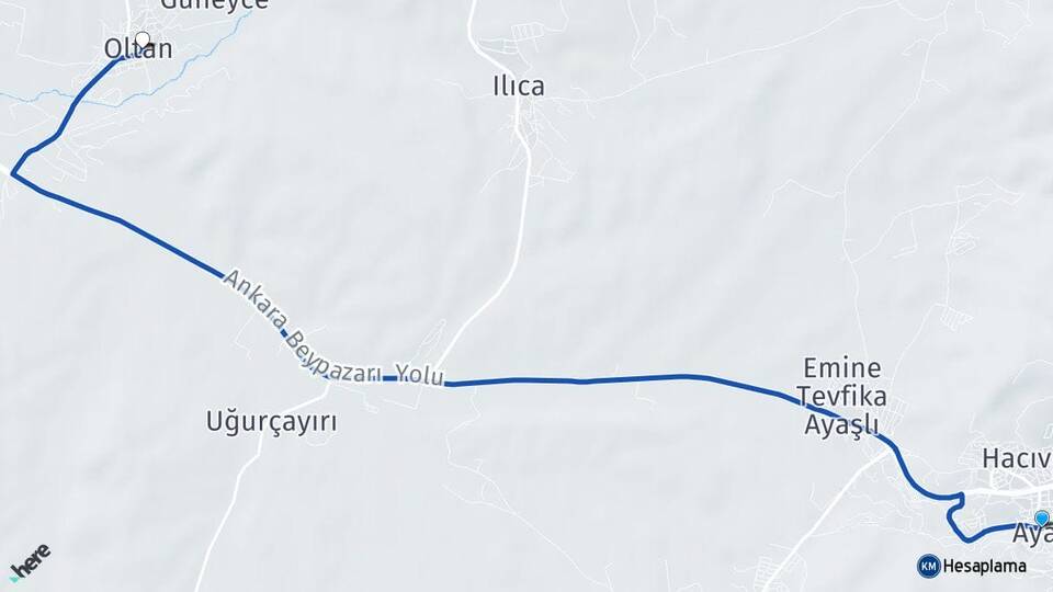 Ankara Ayaş Oltan Ayaş Arası Kaç Km - Yol Haritası