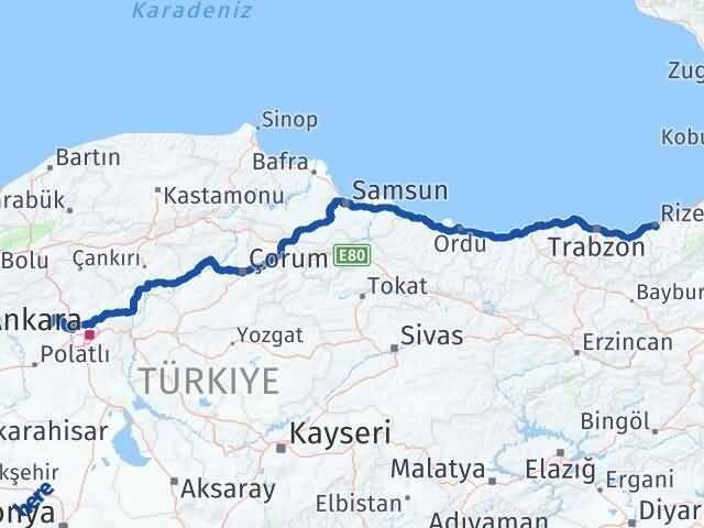 Ankara Ayaş Rize Arası Kaç Km - Yol Haritası