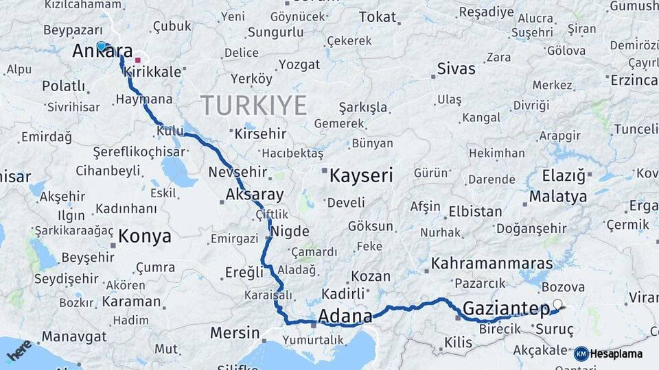 Ankara Ayaş Şanlıurfa Arası Kaç Km - Yol Haritası