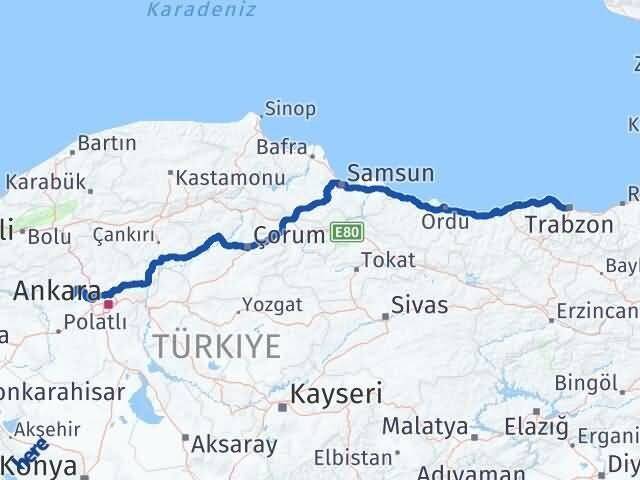 Ankara Ayaş Trabzon Arası Kaç Km - Yol Haritası