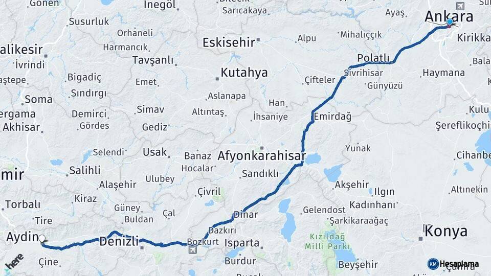 Ankara Aydın Arası Kaç Km - Yol Haritası