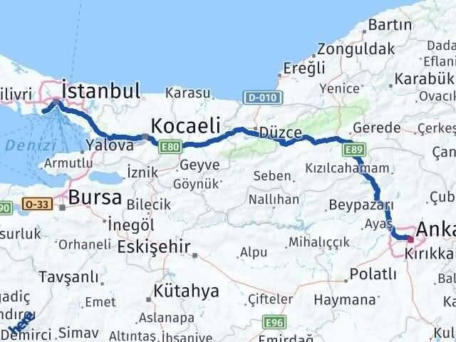 Ankara Bahçelievler İstanbul Arası Kaç Km - Yol Haritası